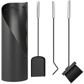 Kozy - 4 Pieces Fireplace Tools Set, Metal Fireplace Accessories Fireside Companion Set with Broom, Shovel, Poker and Bucket, Black