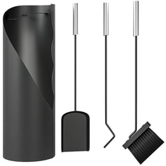 Kozy - 4 Pieces Fireplace Tools Set, Metal Fireplace Accessories Fireside Companion Set with Broom, Shovel, Poker and Bucket, Black