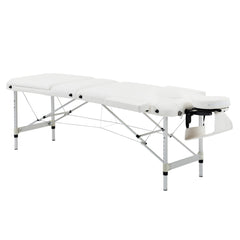 Kozy Foldable Massage Bed Portable Table, 3-Section Aluminium Foldable Beauty Couch, Professional Salon Spa Table with Headrest Support and Carry Bag, 81 cm Width, White