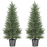 Kozy - 135cm Artificial Cypress Trees Set of 2, UV Resistant Artificial Plants with Decorative Pot, Fake Plants for Indoor Outdoor Decor, Green
