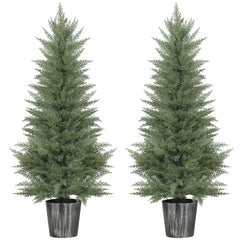 Kozy - 135cm Artificial Cypress Trees Set of 2, UV Resistant Artificial Plants with Decorative Pot, Fake Plants for Indoor Outdoor Decor, Green