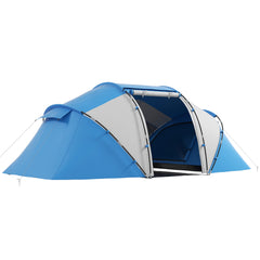 Kozy 4-6 Man Camping Tent w/ Two Bedroom, Hiking Sun Shelter, UV Protection Tunnel Tent, Blue and White