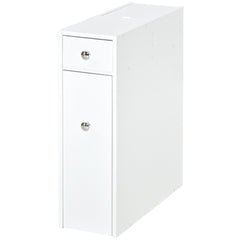 Kozy Bathroom Slim Floor Cabinet Narrow Wooden Storage Home Bath Toilet Cupboard Organiser Unit with Drawers White