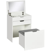 Kozy Dressing Table with Flip-up Mirror and Storage Stool, Vanity Table with Drawer and Hidden Compartments for Bedroom, Living Room, White