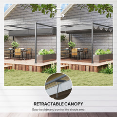 Kozy 4 x 3(m) Metal Outdoor Pergola with Retractable Roof, Outdoor Gazebo with Drainage Holes for Garden, Patio, Lawn, Grey
