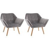 HOMCOM Accent Chair Set: Pair of Armchairs with Wide Arms, Slanted Back, Iron Frame & Wooden Legs, Grey Upholstery | Aosom UK