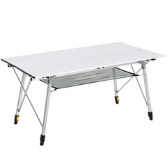 Kozy 4FT Folding Aluminium Picnic Table Portable Camping BBQ Table Roll Up Top Mesh Layer Rack with Carrying Bag