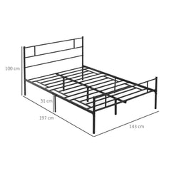 HOMCOM Double Metal Bed Frame with Headboard and Footboard, Solid Bedstead Base, Metal Slat Support, Underbed Storage Space, Black | Aosom UK