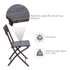 Outsunny Rattan Bistro Set 2-Seater Garden Furniture Folding Rattan Chair Glass Topped Coffee Table Patio Balcony Wicker Furniture, Brown | Aosom UK