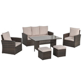 Kozy Six-Piece Rattan Sofa Set, with Glass-Top Table - Mixed Brown