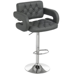 Kozy PU Leather Upholstered Swivel Bar Stool, Height Adjustable with Back, Armrest, Footrest, Grey