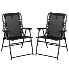 Outsunny Patio Folding Chair Set: 2 Portable Loungers with Armrests, Steel Frame, Camping & Beach Bliss, Black | Aosom UK
