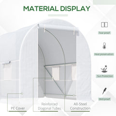 Kozy 2.5 x 2 x 2 m Polytunnel Greenhouse, Walk-in Green House for Garden with Mesh Windows, Galvanised Steel Frame, White
