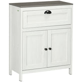 Kozy Bathroom Floor Cabinet, Freestanding Storage Cupboard with Drawer, Double Door Cabinet and Adjustable Shelf, White