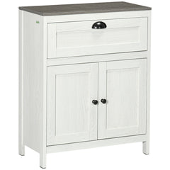 Kozy Bathroom Floor Cabinet, Freestanding Storage Cupboard with Drawer, Double Door Cabinet and Adjustable Shelf, White