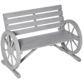 Kozy Wooden Cart Wagon Wheel 2 Seater Garden Bench Outdoor Garden Armrest Chair Rustic High Back Loveseat Grey