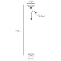 Kozy LED Floor Lamp for Living Room, 180cm Tall Standing Lamp, Mother and Child Uplighter with Adjustable Gooseneck, Silver Tone
