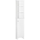 Kozy Tall Bathroom Cabinet, Freestanding Slim Bathroom Storage Unit with Adjustable Shelves and Shutter Door, Floor Storage Cupboard with 6 Shelves, 165H x 34W x 20D cm, White