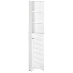 Kozy Tall Bathroom Cabinet, Freestanding Slim Bathroom Storage Unit with Adjustable Shelves and Shutter Door, Floor Storage Cupboard with 6 Shelves, 165H x 34W x 20D cm, White