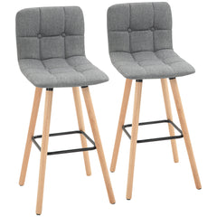 Kozy Breakfast Bar Stool Set of 2 Armless Button-Tufted Counter Height Bar Chairs with Wood Legs & Footrest, Grey