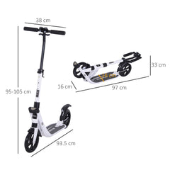 Kozy Folding Kick Scooter Hight-Adjustable Urban Scooter w/ Rear Brake, Double Shock Absorption System & 2 Big Wheels, For 14+ Teens Adult, White