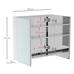 Kozy Bathroom Mirror Cabinet, Stainless Steel Wall Mounted Bathroom Storage Cabinet with Double Doors, 60x55cm