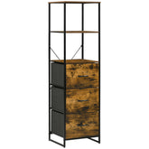 Kozy Industrial Storage Cabinet with 2 Open Shelves and 3 Foldable Fabric Drawers, Multifunctional Bookshelf in Living Room, Study, Bedroom, Rustic Brown
