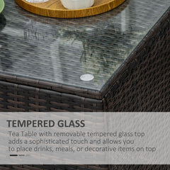 Outsunny Rattan Garden Side Table: Weather-Resistant Frame with Tempered Glass Top, Rustic Brown | Aosom UK