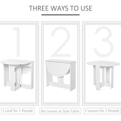 Kozy Space-saving Drop Leaf Table, Folding Dining Table for Small Space, Kitchen, Dining Room, White