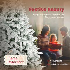 Kozy - 6 ft Artificial Flocked Christmas Tree with 1182 Branches, Hinged Xmas Tree with Foldable Metal Stand, Easy Assembly for Home Office Decor