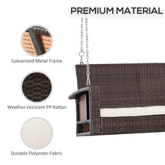 Kozy 2 Seater Rattan Garden Swing Chair, Porch Swing Bench Loveseat with Cushion, Wicker Outdoor Hanging Swinging Seat with 2 Metal Chains, 250 KG Capacity for Patio, Balcony, Cream White