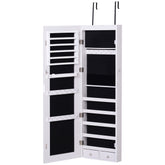 Kozy Jewelry Cabinet with Mirror and LED Lights, Lockable Makeup Cosmetics Jewellery Organiser, Mirror with Storage for Bedroom Dressing Room, White