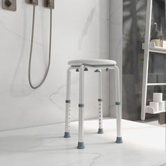 Kozy Shower Chair, Height Adjustable Aluminium Shower Stool with Non-Slip Feet for Disabled, Elderly, White