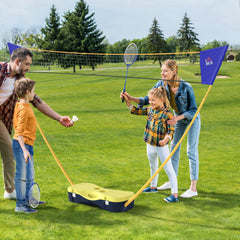 Kozy 2.8m Portable Folding Badminton Net Set with 4 Badminton Rackets and 2 Nylon Shuttlecocks, for Adults Kids Indoor Outdoor Exercise Training