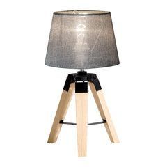Kozy Wooden Tripod Table Lamp for Side, Desk or End Table with E27 Bulb Base(Grey Shade)