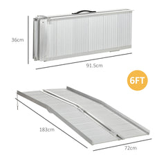 HOMCOM Folding Wheelchair Ramp, Textured Aluminum, 183x72 cm, Portable Threshold Ramp for Scooter & Steps, Silver. | Aosom UK