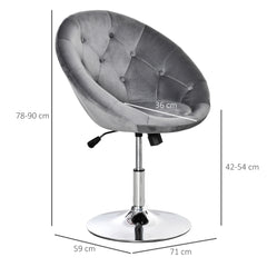 Kozy Swivel Dressing Stool, Velvet-feel Upholstered Vanity Chair, Adjustable Height Tub Makeup Chair with Button Tufting and Thick Padding for Bedroom, Grey