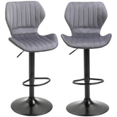 Kozy Bar Stool Set of 2 Velvet-Touch Fabric Adjustable Height Swivel Counter Chairs with Footrest, Grey