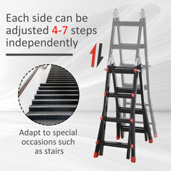 Kozy 4M Aluminium Duo Ladder Telescopic Herringbone Changeable Multi-Purpose w/ Non-Slip Steps Climbing DIY Platform Portable Workshop House Garden
