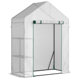 Outsunny Greenhouse for Outdoor, Portable Gardening Plant Grow House w/ 2 Tier Shelf, Roll-Up Zippered Door, PE Cover, 143x73x195cm, Green | Aosom UK