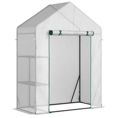 Outsunny Greenhouse for Outdoor, Portable Gardening Plant Grow House w/ 2 Tier Shelf, Roll-Up Zippered Door, PE Cover, 143x73x195cm, Green | Aosom UK