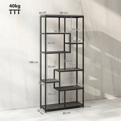Kozy - Seven-Tier Geometric Bookcase - Grey/Black