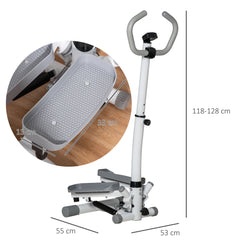 Kozy Adjustable Twist Stepper Aerobic Ab Exercise Fitness Workout Machine w/ LCD Screen, Height Adjust Handlebars for Home Gym, White and Grey