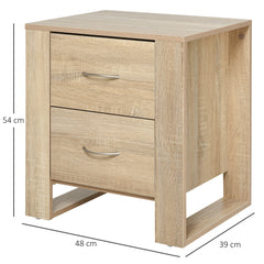 Kozy Bedside Table with 2 Drawers, Nightstand with Handles and Elevated Base, Side Table for Bedroom, Living Room, Brown