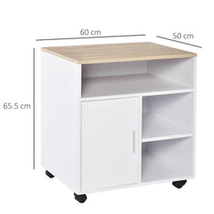 HOMCOM Multi-Storage Printer Stand Unit Office Desk Side Mobile Storage w/ Wheels Modern Style 60L x 50W x 65.5H cm - Oak | Aosom UK