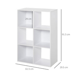 HOMCOM 6 Cubes Storage Unit, 3-Tier Particle Board Bookcase Organiser for Home Office, White | Aosom UK