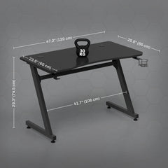 Kozy Gaming Desk 120 x 65 cm Steel Frame with Cup Holder, Headphone Hook, Adjustable Feet and Cable Organiser, Home Office Computer Table, Black