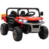 HOMCOM 12V Two-Seater Kids Electric Ride-On Car, with Electric Bucket, Remote Control - Red | Aosom UK