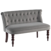 Kozy - Velvet 2 Seater Sofa, Button Tufted Wingback Loveseat with Rubber Wood Legs for Living Room, Bedroom, Charcoal Grey