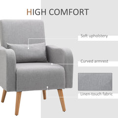 HOMCOM Accent Chair, Linen-Touch Armchair, Upholstered Leisure Lounge Sofa, Club Chair with Wooden Frame, Grey | Aosom UK